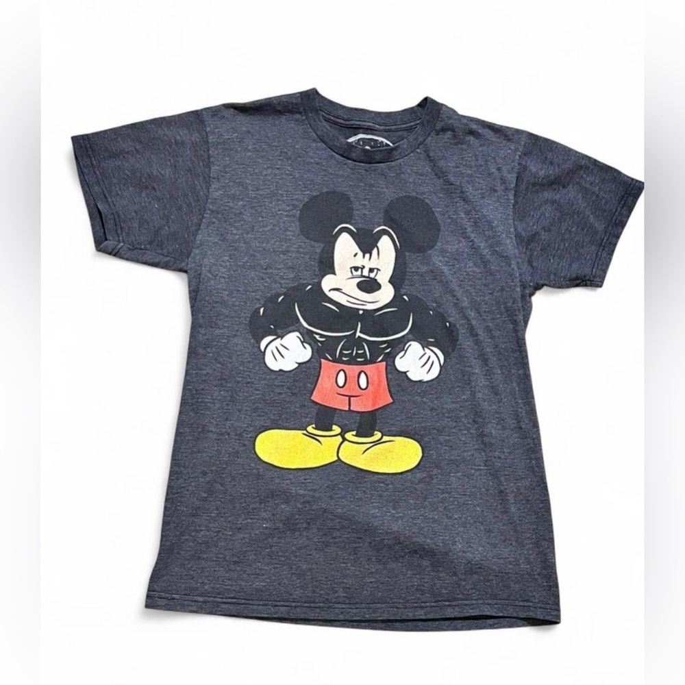 Disney Mickey Mouse Gray Tee with Gym Mickey Size Small Kidcore Workout